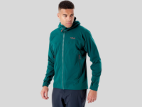 Product shot of a blue Rab Kinetic 2.0 softshell jacket.