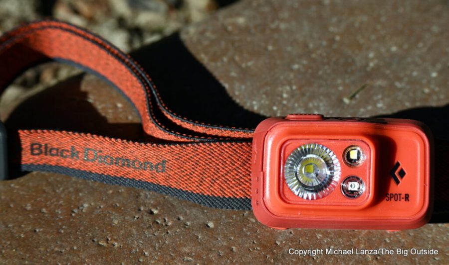 The Black Diamond Spot 400-R rechargeable headlamp shown individually.