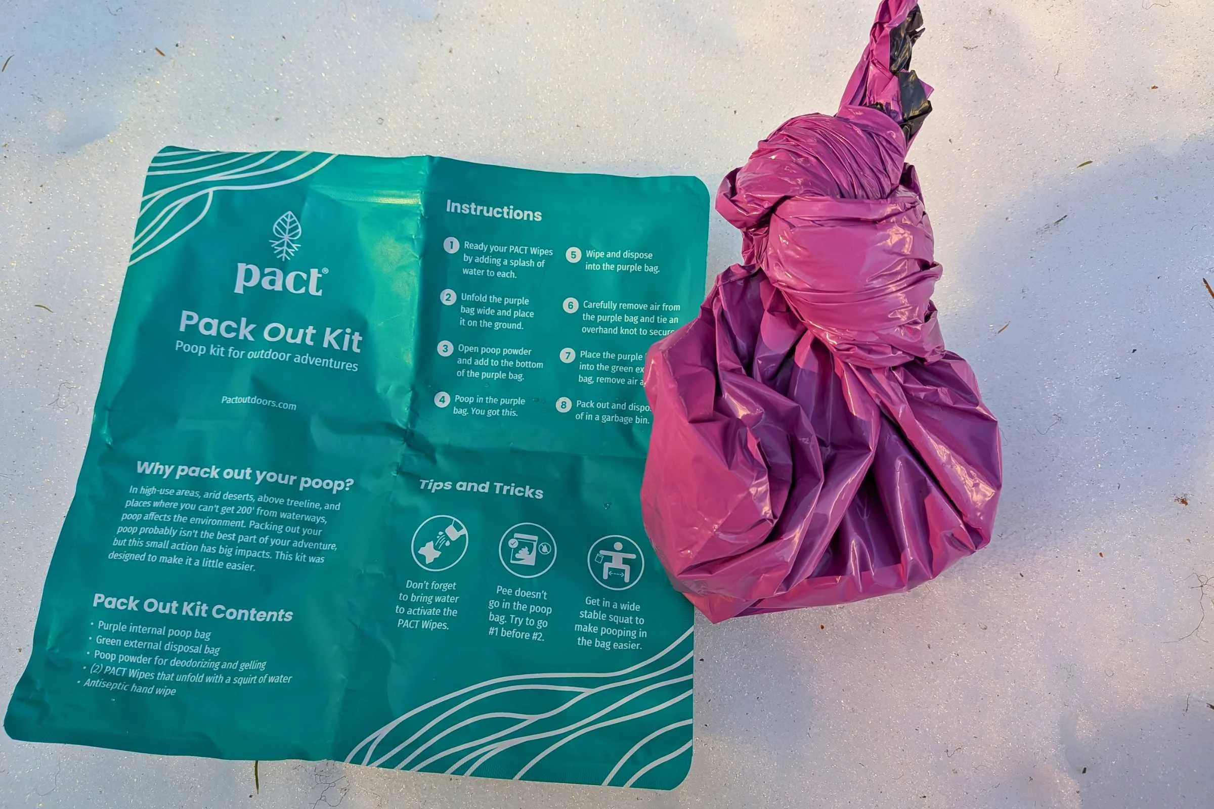 The inner liner and outer sealable bag of a PACT Pack Out kit.
