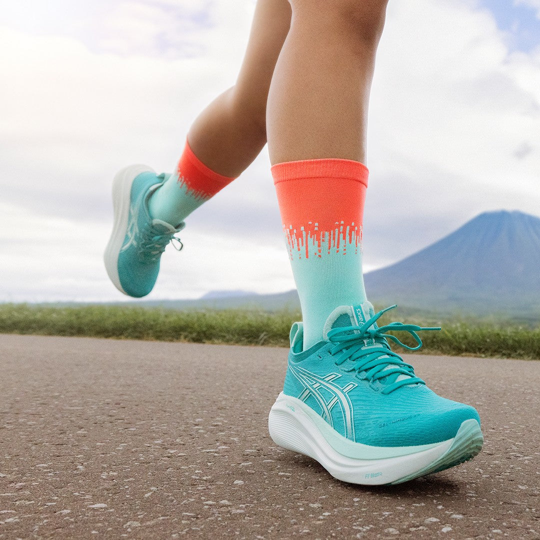 Close-up of a performance running sock showcasing its technical knit.