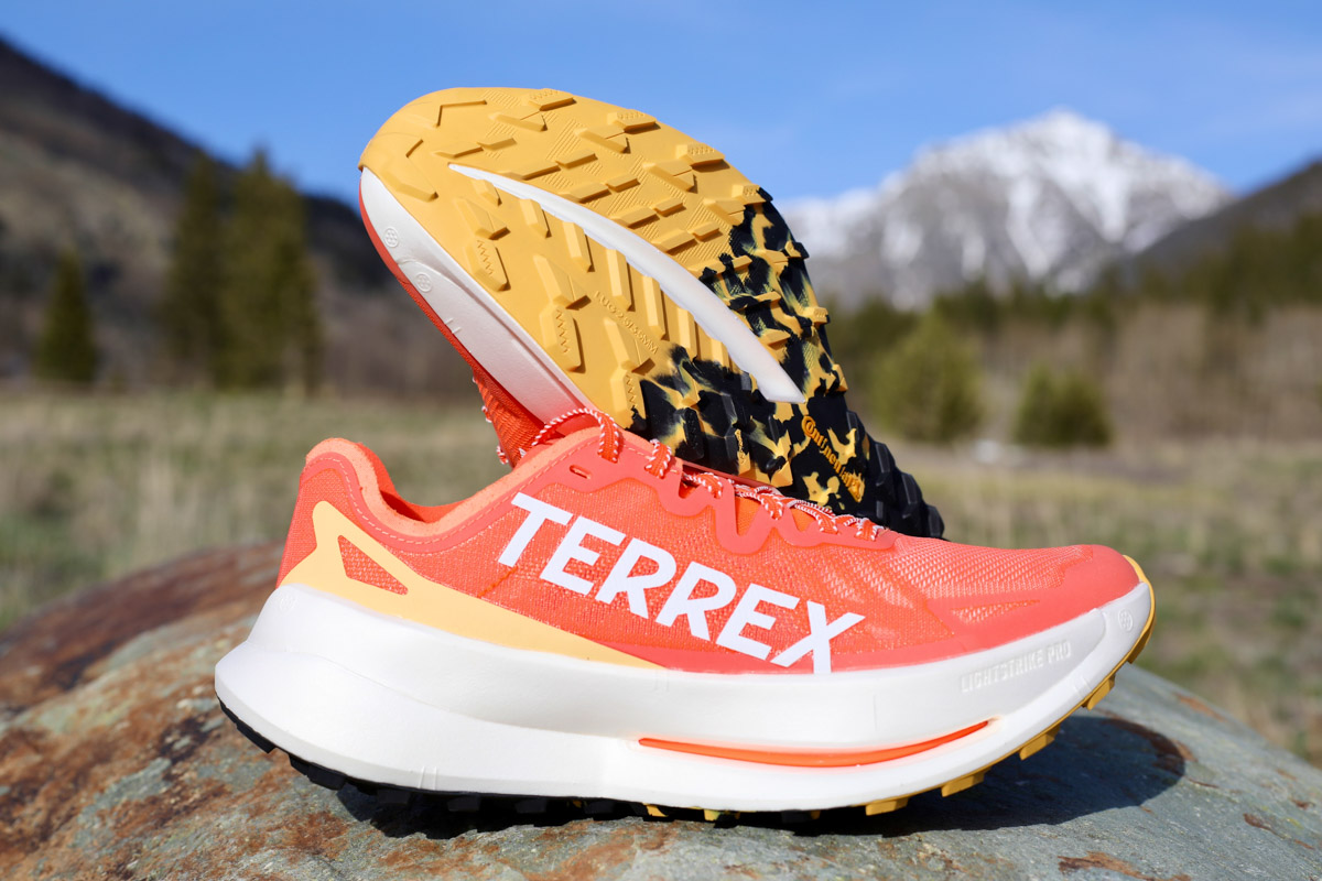 Detailed close-up of the lug pattern on the adidas Terrex Agravic Speed Ultra.