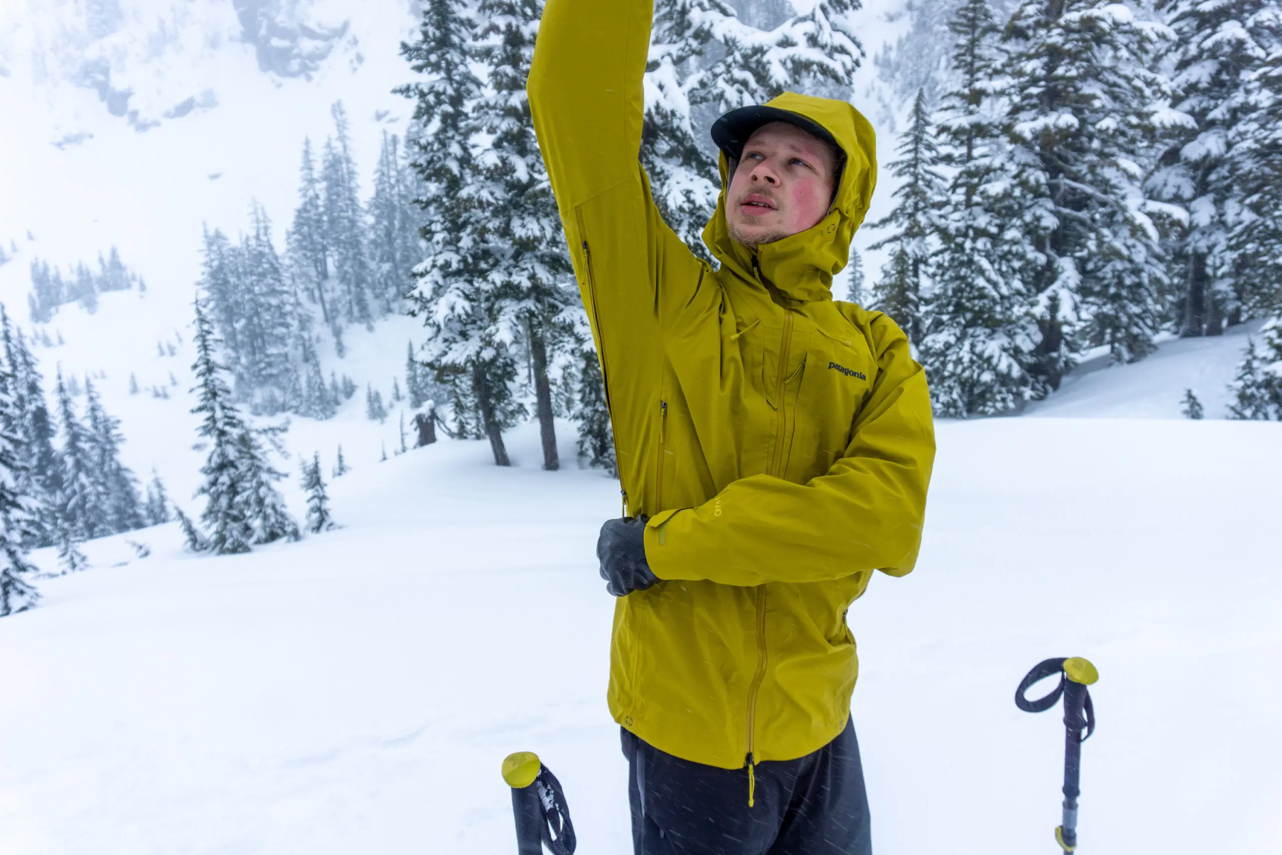 A detailed close-up of a waterproof underarm ventilation zipper.
