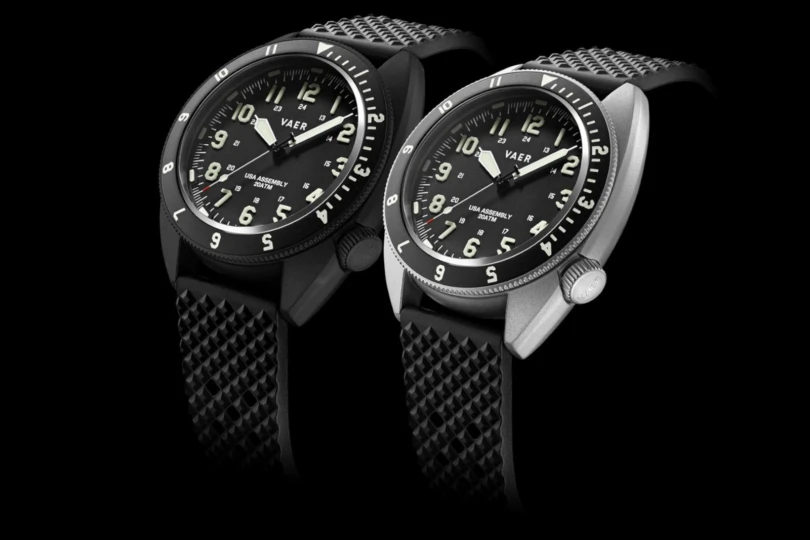 Multiple Vaer C4 Tactical Field watches shown from various angles.