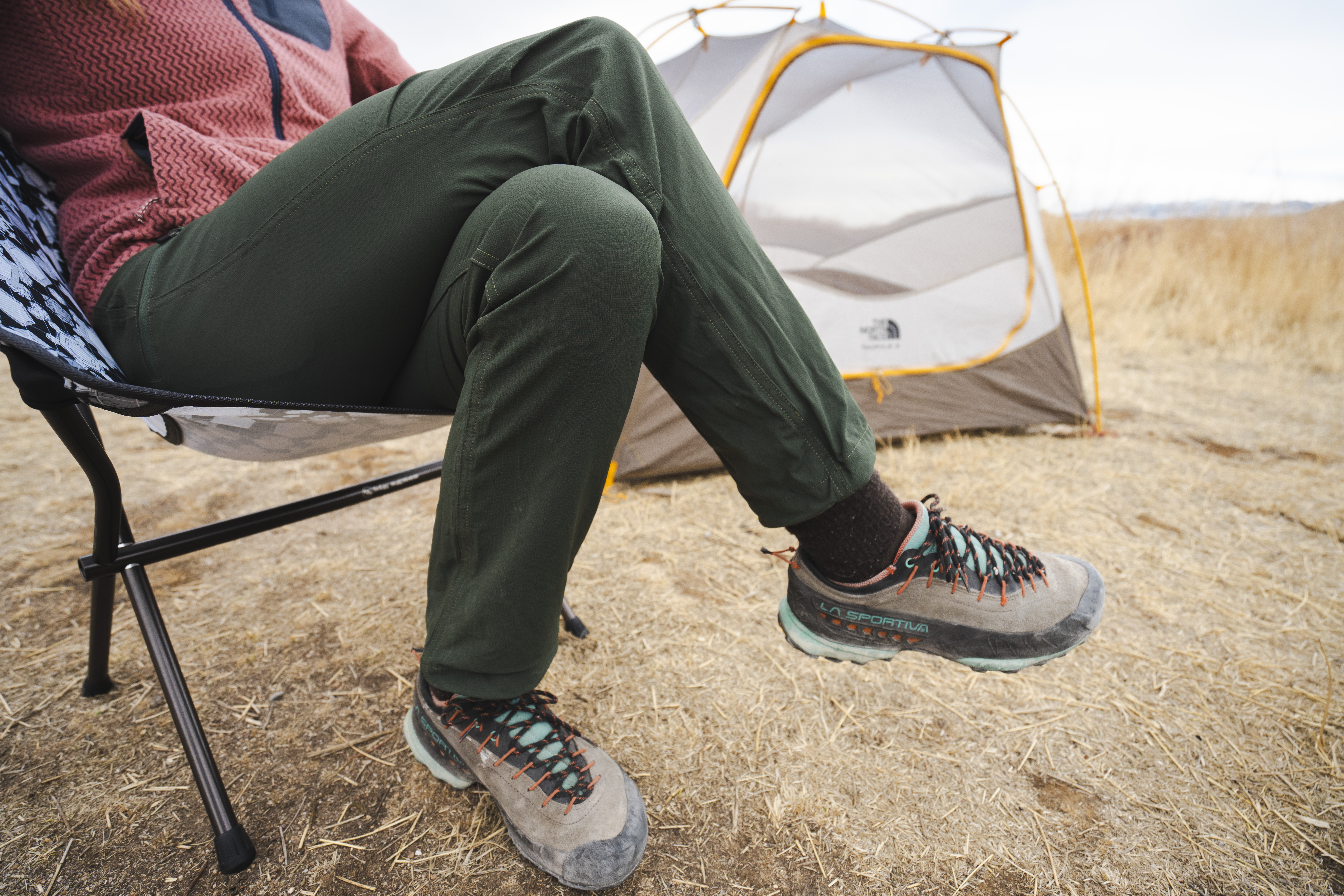 Detailed close-up of the Outdoor Research Ferrosi hiking pants fabric and stitching.