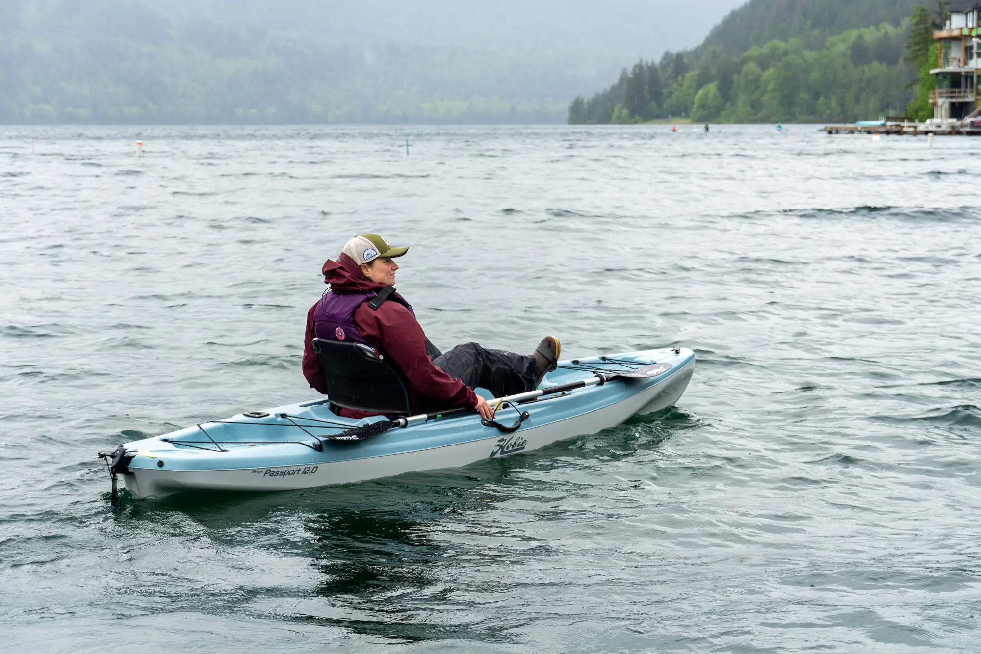 A view of the premium seating and storage compartments on a higher-end beginner kayak.