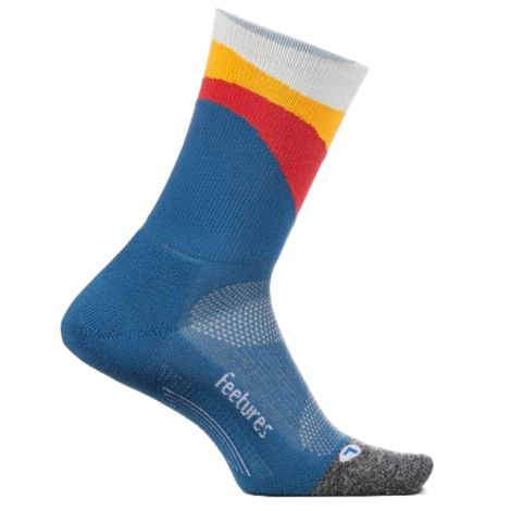 A pair of white Feetures Elite Light Cushion Mini Crew socks.