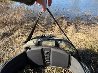 Macro view of the KUIU DeltaStorm 800 showing the texture of the 840D Matte Nylon material.