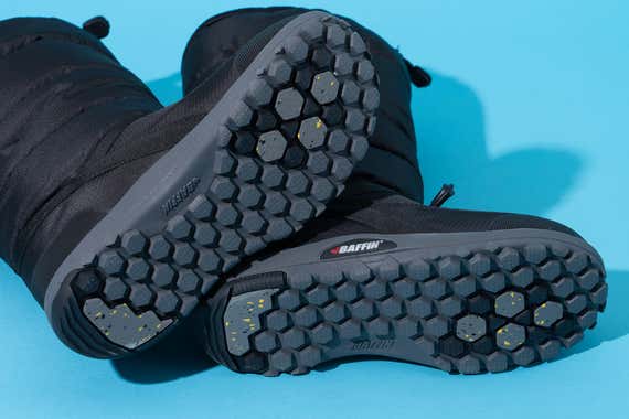 Close-up view of the deep tread pattern on a Baffin Cloud winter boot.