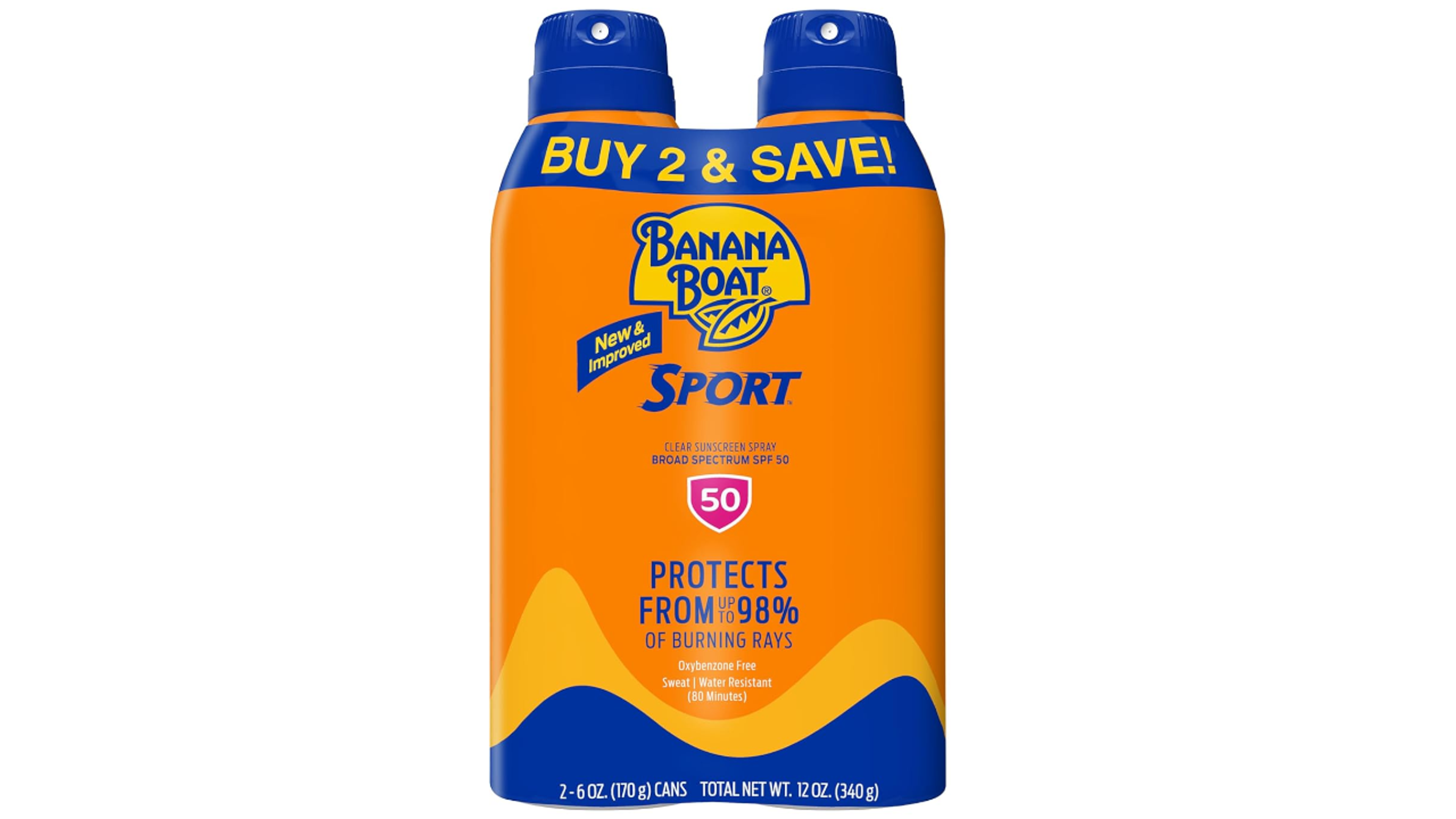 A can of Banana Boat Sport Ultra SPF 50 Sunscreen Spray.