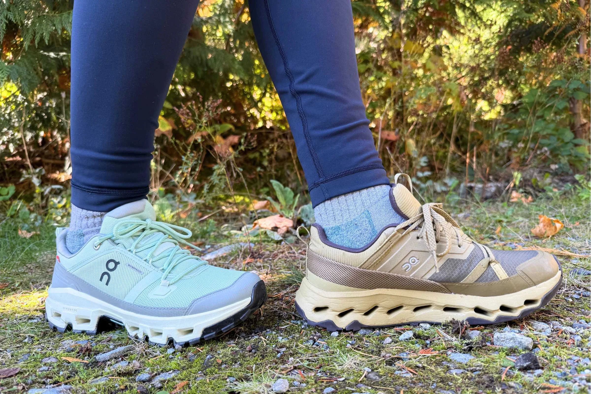 Side-by-side comparison of the On Cloudrock and the On Cloudhorizon hiking shoes.