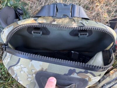 A high-angle shot of the KUIU DeltaStorm 800 Submersible Waistpack.